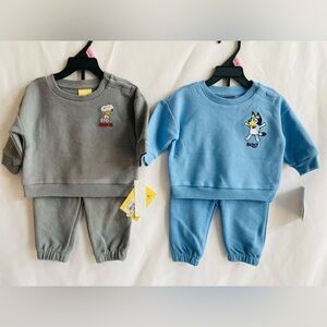 PEANUTS AND BLUEY   baby Boys  Sets 0-3 Months Grey and blue color